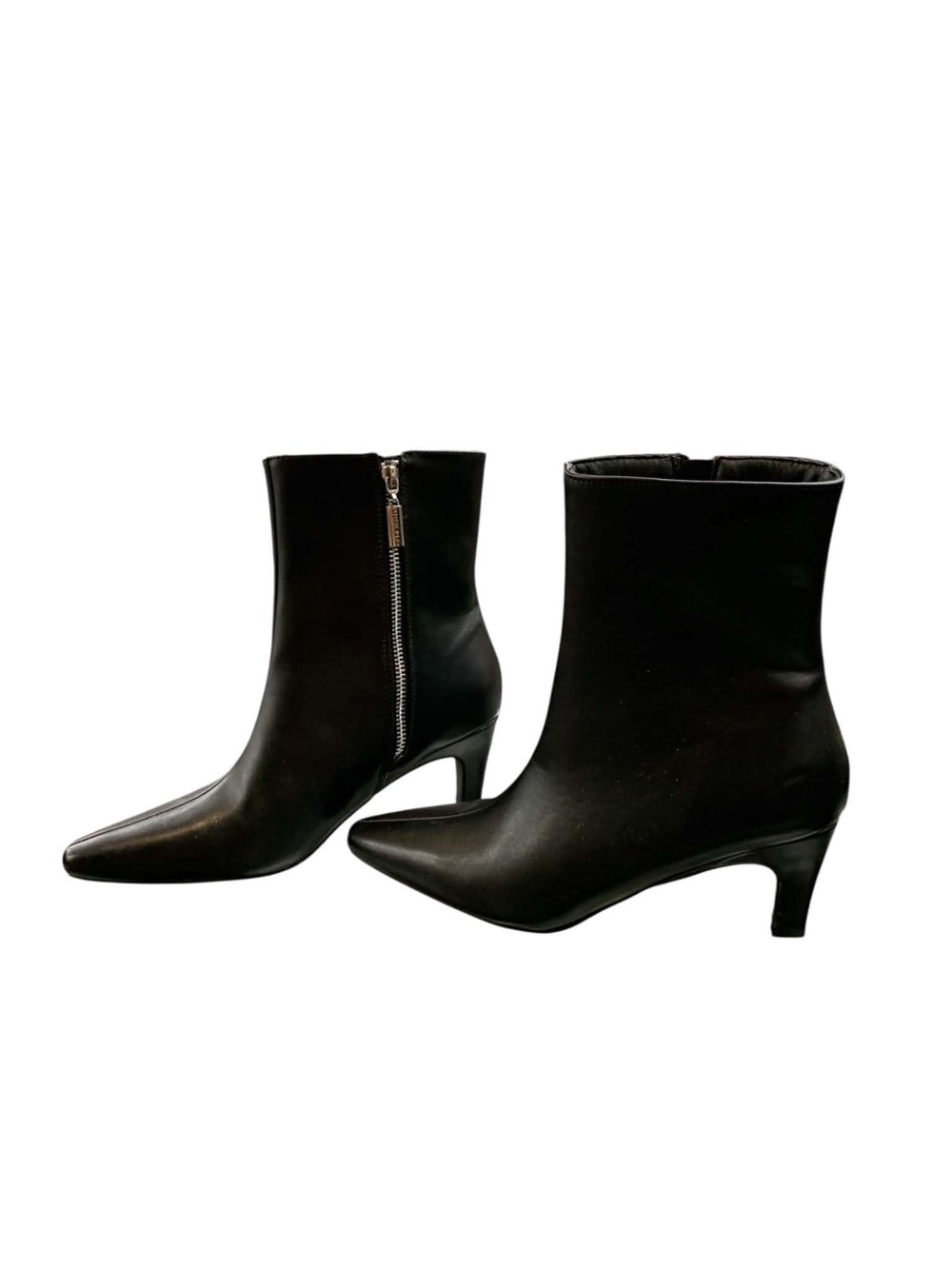 French Connection Black Pointed Leather Ankle Booties with Side Zip S8